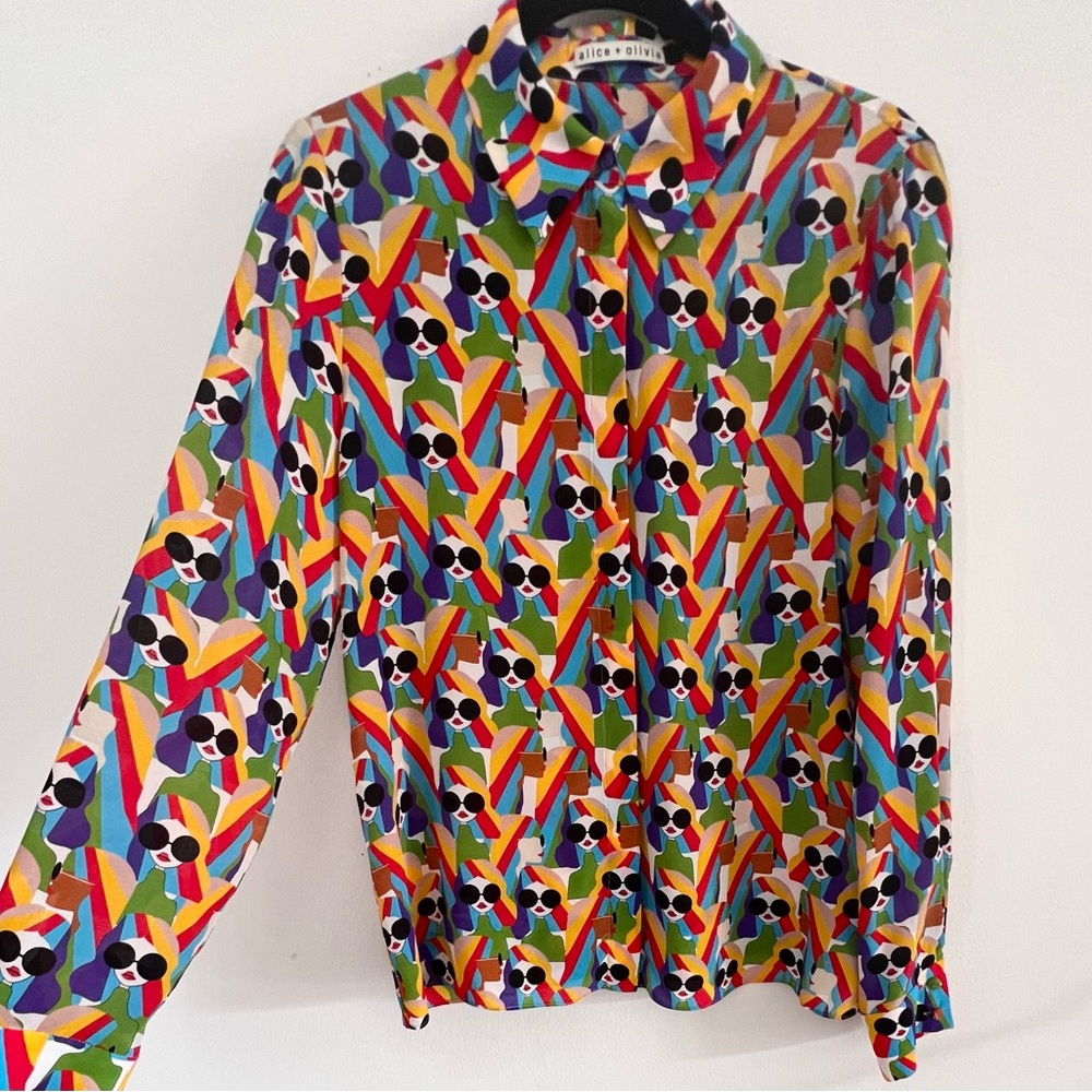 Alice + Olivia Multicolor Geometric Button Down Shirt - Picture 6 of 12